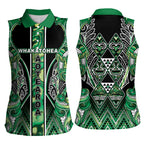 Aotearoa Whakatohea Women Sleeveless Polo Shirt Maori Tribal Green Abalone Paua Shell Pattern