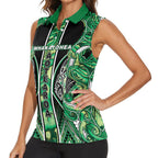 Aotearoa Whakatohea Women Sleeveless Polo Shirt Maori Tribal Green Abalone Paua Shell Pattern