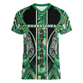 Aotearoa Whakatohea Women V-Neck T-Shirt Maori Tribal Green Abalone Paua Shell Pattern