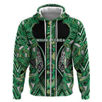 Aotearoa Whakatohea Zip Hoodie Maori Tribal Green Abalone Paua Shell Pattern