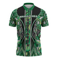 Aotearoa Whakatohea Zipper Polo Shirt Maori Tribal Green Abalone Paua Shell Pattern