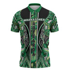 Aotearoa Whakatohea Zipper Polo Shirt Maori Tribal Green Abalone Paua Shell Pattern