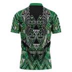 Aotearoa Whakatohea Zipper Polo Shirt Maori Tribal Green Abalone Paua Shell Pattern