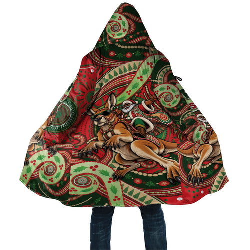 Aboriginal Christmas Cloak Santa Riding Leaping Kangaroo Dot Pattern