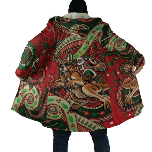 Aboriginal Christmas Cloak Santa Riding Leaping Kangaroo Dot Pattern