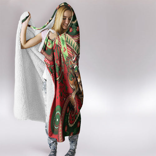 Aboriginal Christmas Hooded Blanket Santa Riding Leaping Kangaroo Dot Pattern