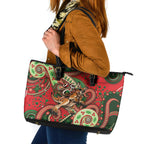 Aboriginal Christmas Leather Tote Bag Santa Riding Leaping Kangaroo Dot Pattern