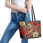 Aboriginal Christmas Leather Tote Bag Santa Riding Leaping Kangaroo Dot Pattern