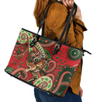 Aboriginal Christmas Leather Tote Bag Santa Riding Leaping Kangaroo Dot Pattern
