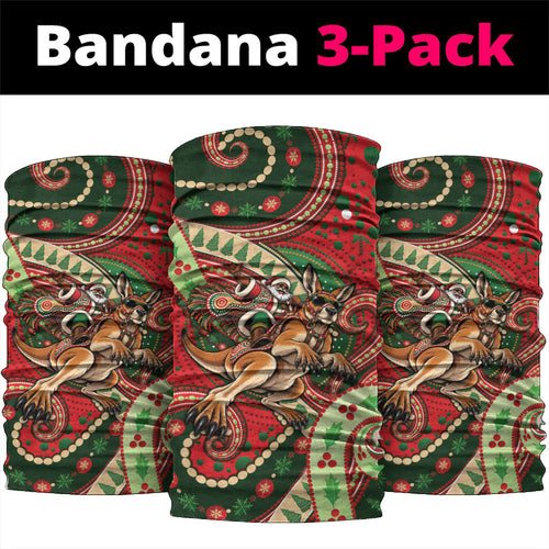Aboriginal Christmas Neck Gaiter Santa Riding Leaping Kangaroo Dot Pattern