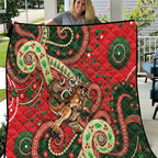 Aboriginal Christmas Quilt Santa Riding Leaping Kangaroo Dot Pattern