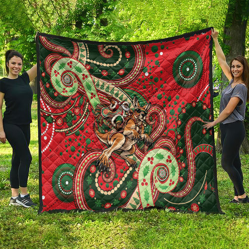 Aboriginal Christmas Quilt Santa Riding Leaping Kangaroo Dot Pattern