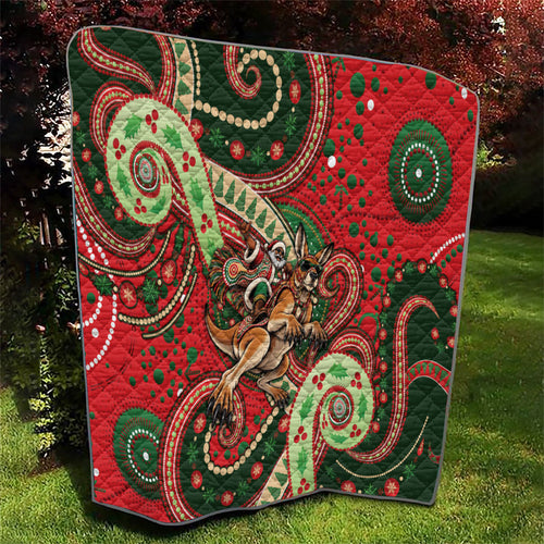 Aboriginal Christmas Quilt Santa Riding Leaping Kangaroo Dot Pattern
