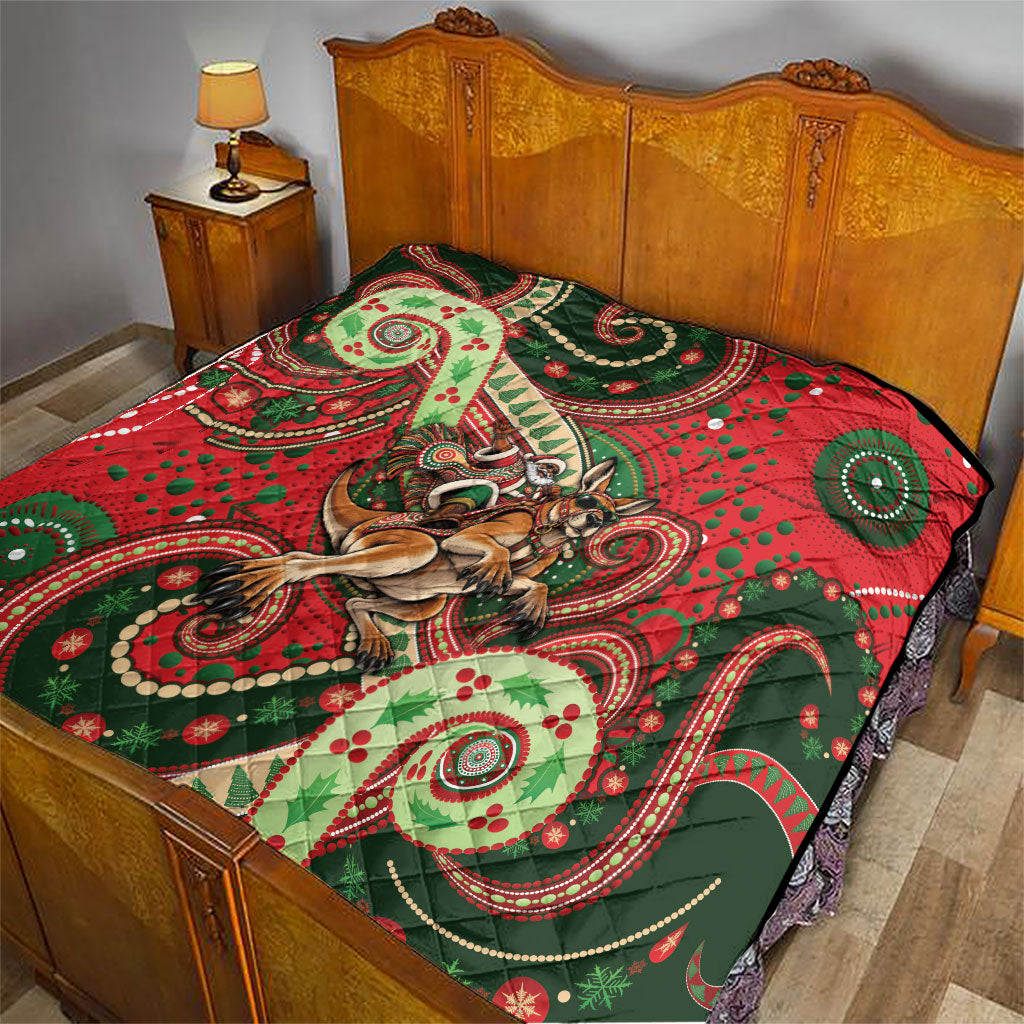 Aboriginal Christmas Quilt Santa Riding Leaping Kangaroo Dot Pattern