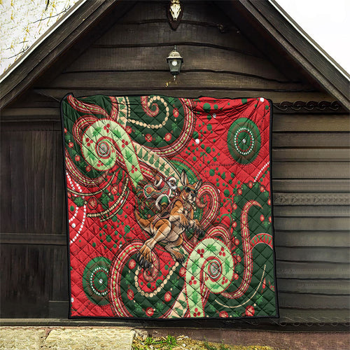 Aboriginal Christmas Quilt Santa Riding Leaping Kangaroo Dot Pattern