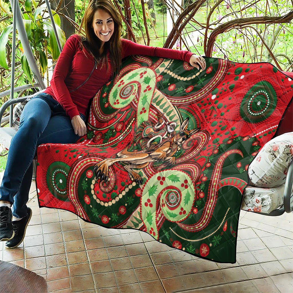 Aboriginal Christmas Quilt Santa Riding Leaping Kangaroo Dot Pattern