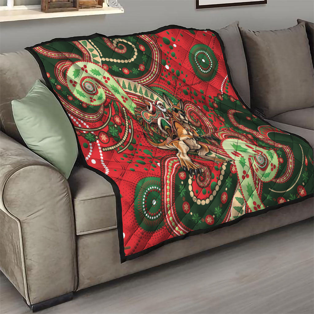 Aboriginal Christmas Quilt Santa Riding Leaping Kangaroo Dot Pattern