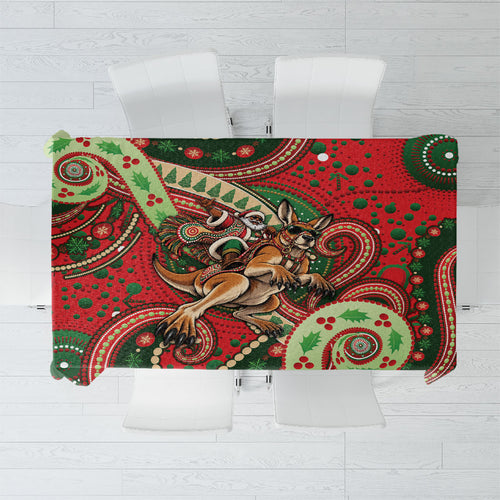 Aboriginal Christmas Tablecloth Santa Riding Leaping Kangaroo Dot Pattern