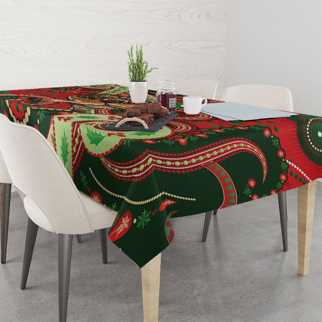 Aboriginal Christmas Tablecloth Santa Riding Leaping Kangaroo Dot Pattern