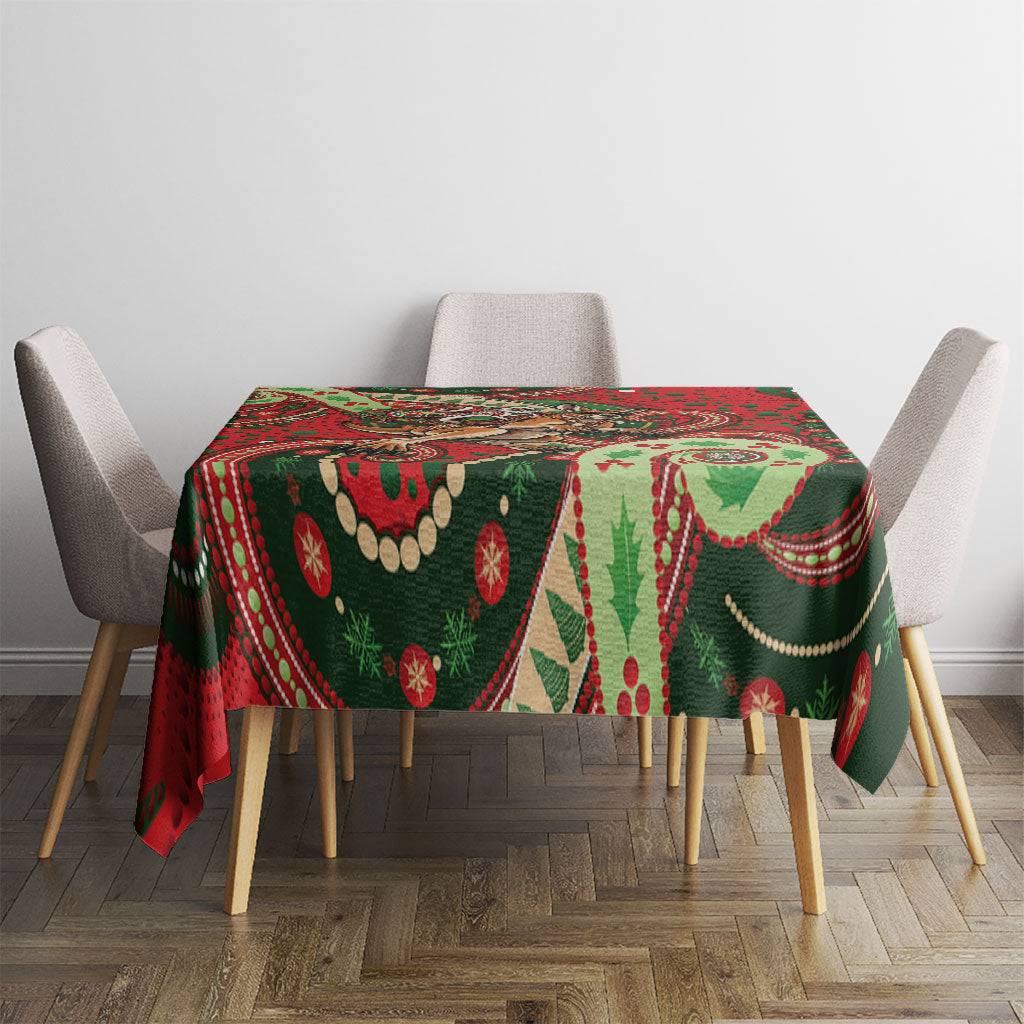 Aboriginal Christmas Tablecloth Santa Riding Leaping Kangaroo Dot Pattern