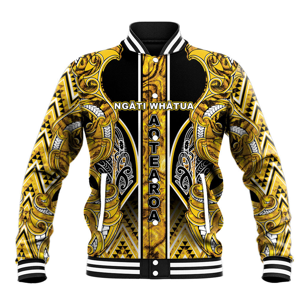 Aotearoa Ngati Whatua Baseball Jacket Maori Tribal Gold Paua Shell Pattern
