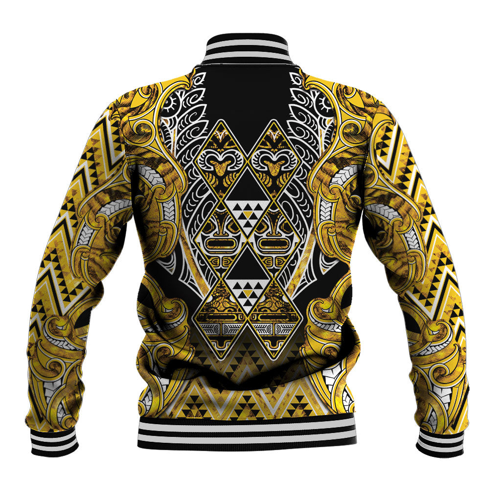 Aotearoa Ngati Whatua Baseball Jacket Maori Tribal Gold Paua Shell Pattern