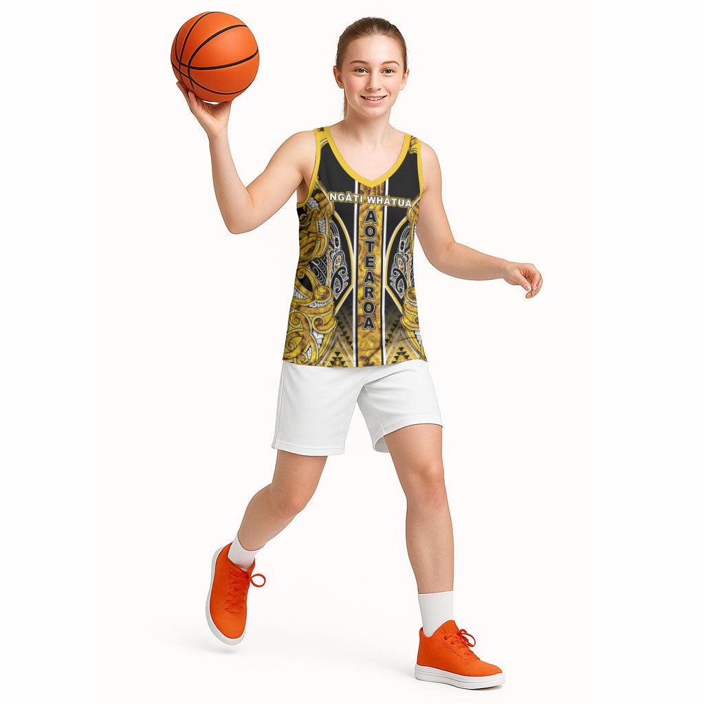Aotearoa Ngati Whatua Basketball Jersey Maori Tribal Gold Paua Shell Pattern