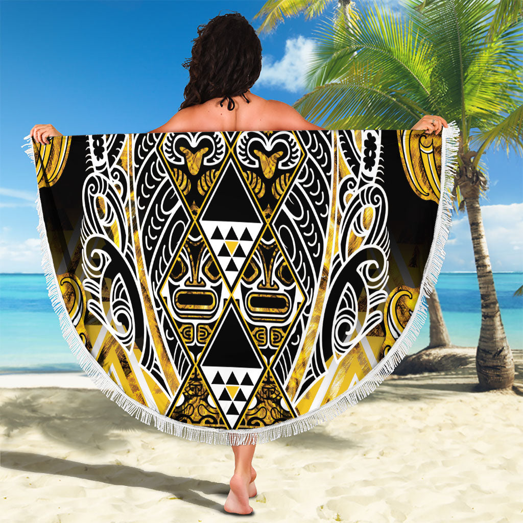 Aotearoa Ngati Whatua Beach Blanket Maori Tribal Gold Paua Shell Pattern