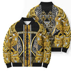 Aotearoa Ngati Whatua Bomber Puffer Jacket Maori Tribal Gold Paua Shell Pattern