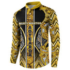 Aotearoa Ngati Whatua Button Sweatshirt Maori Tribal Gold Paua Shell Pattern