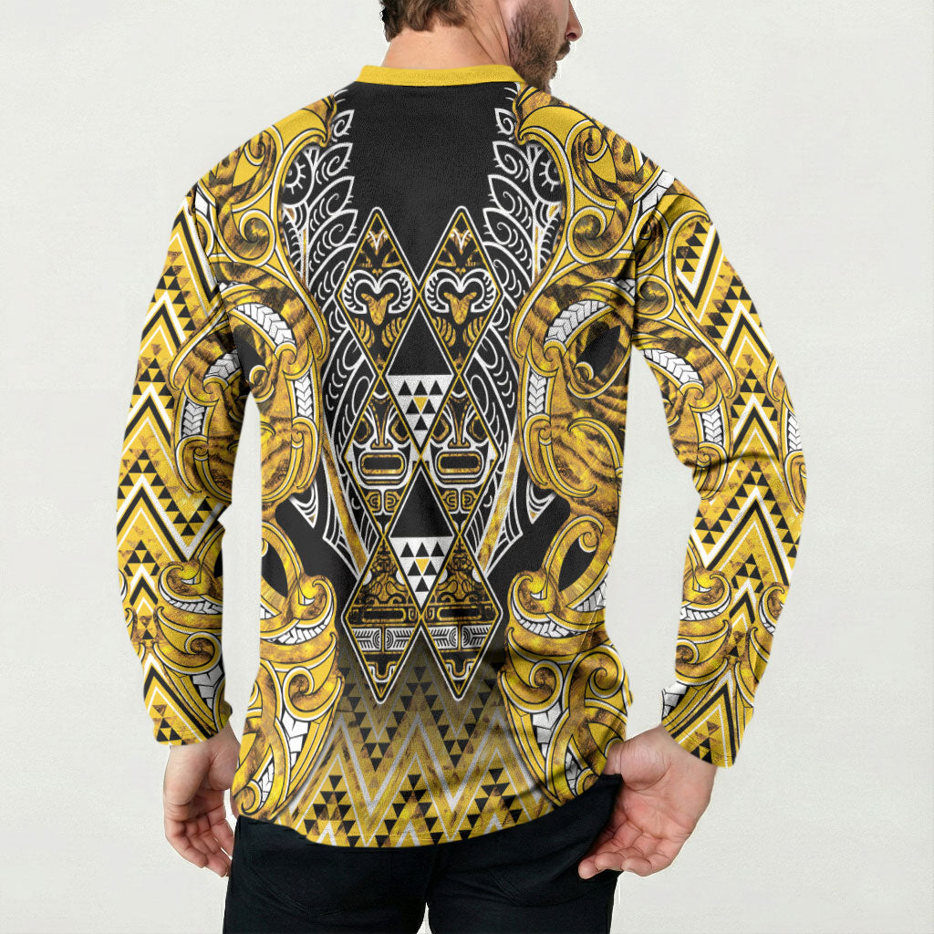 Aotearoa Ngati Whatua Button Sweatshirt Maori Tribal Gold Paua Shell Pattern