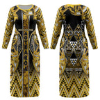 Aotearoa Ngati Whatua Couples Matching Long Sleeve Bodycon Dress and Hawaiian Shirt Maori Tribal Gold Paua Shell Pattern