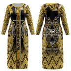 Aotearoa Ngati Whatua Couples Matching Long Sleeve Bodycon Dress and Long Sleeve Button Shirt Maori Tribal Gold Paua Shell Pattern