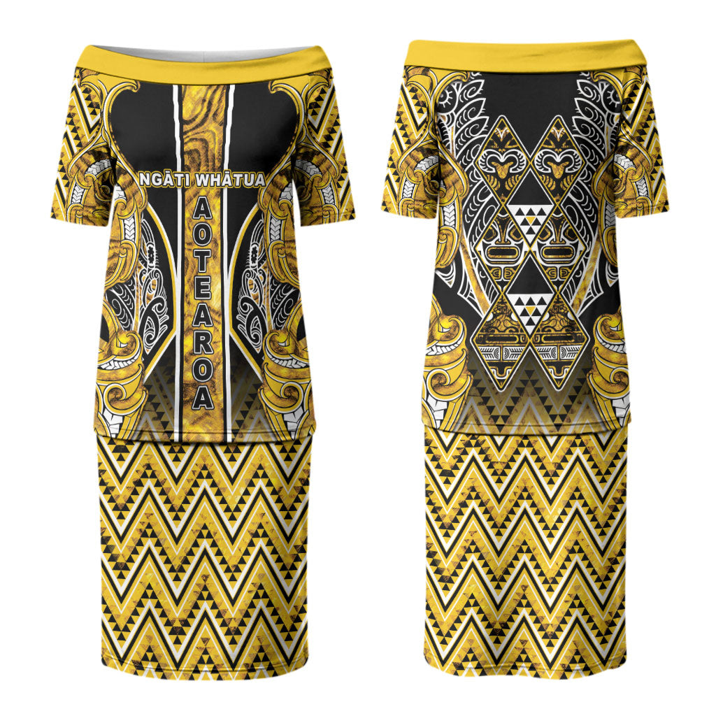 Aotearoa Ngati Whatua Couples Matching Puletasi and Hawaiian Shirt Maori Tribal Gold Paua Shell Pattern
