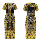 Aotearoa Ngati Whatua Couples Matching Short Sleeve Bodycon Dress and Long Sleeve Button Shirt Maori Tribal Gold Paua Shell Pattern