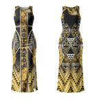Aotearoa Ngati Whatua Couples Matching Tank Maxi Dress and Hawaiian Shirt Maori Tribal Gold Paua Shell Pattern