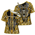 Aotearoa Ngati Whatua Cross Shoulder Shirt Maori Tribal Gold Paua Shell Pattern