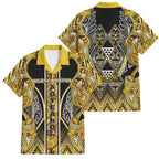 Aotearoa Ngati Whatua Family Matching Off The Shoulder Long Sleeve Dress and Hawaiian Shirt Maori Tribal Gold Paua Shell Pattern