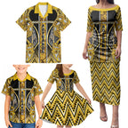 Aotearoa Ngati Whatua Family Matching Puletasi and Hawaiian Shirt Maori Tribal Gold Paua Shell Pattern