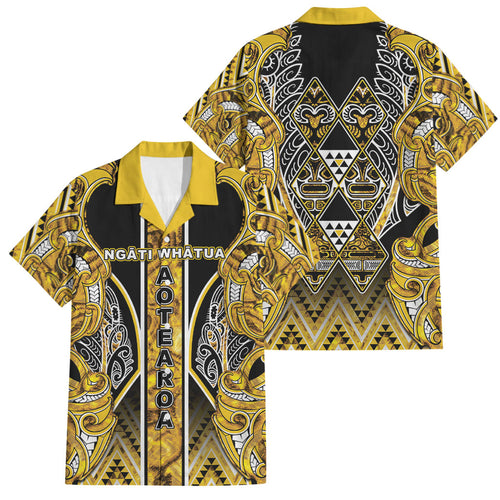 Aotearoa Ngati Whatua Family Matching Summer Maxi Dress and Hawaiian Shirt Maori Tribal Gold Paua Shell Pattern