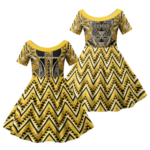 Aotearoa Ngati Whatua Family Matching Summer Maxi Dress and Hawaiian Shirt Maori Tribal Gold Paua Shell Pattern