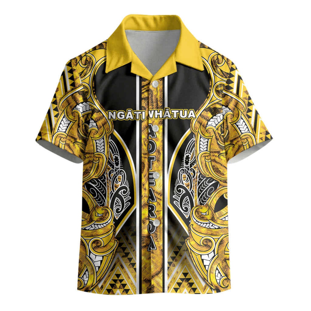 Aotearoa Ngati Whatua Kid Hawaiian Shirt Maori Tribal Gold Paua Shell Pattern