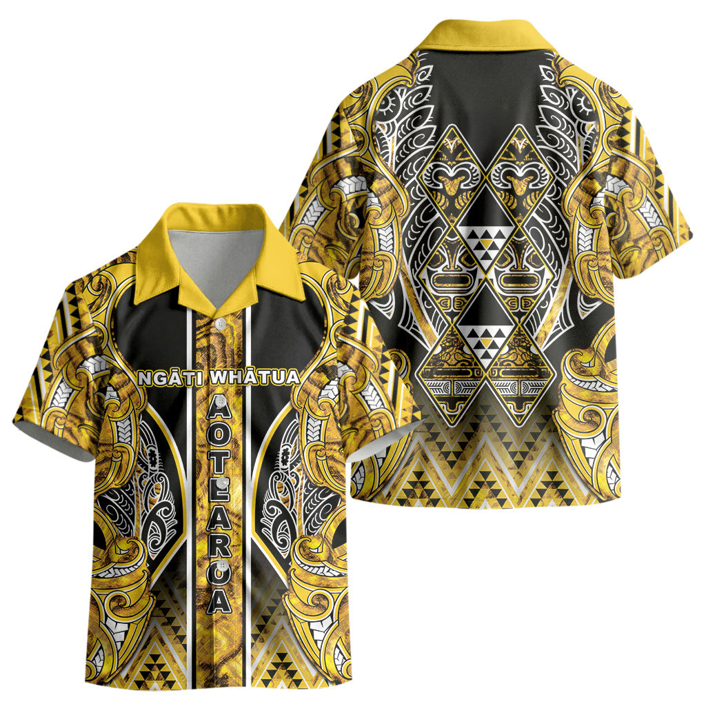 Aotearoa Ngati Whatua Kid Hawaiian Shirt Maori Tribal Gold Paua Shell Pattern