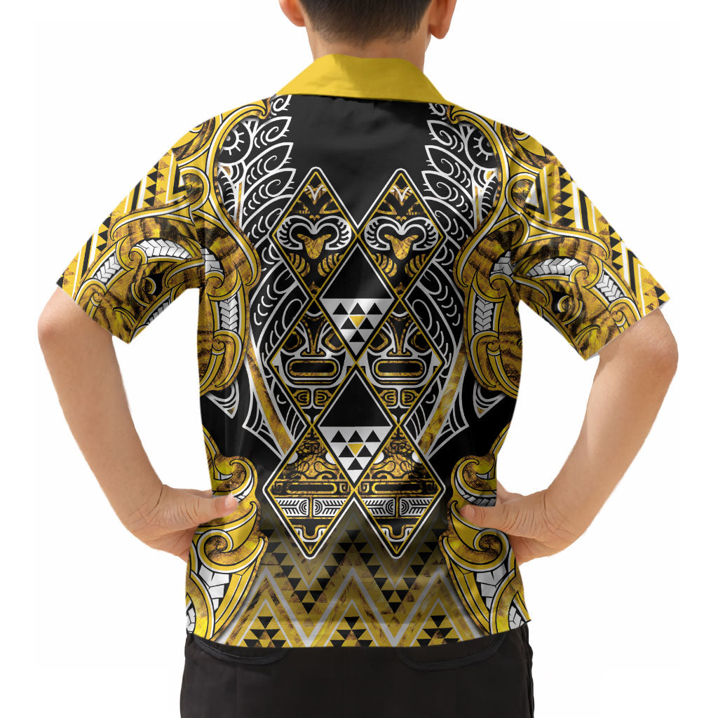 Aotearoa Ngati Whatua Kid Hawaiian Shirt Maori Tribal Gold Paua Shell Pattern