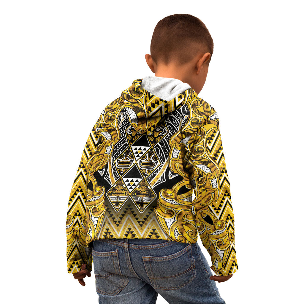 Aotearoa Ngati Whatua Kid Hoodie Maori Tribal Gold Paua Shell Pattern