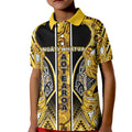 Aotearoa Ngati Whatua Kid Polo Shirt Maori Tribal Gold Paua Shell Pattern