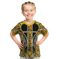 Aotearoa Ngati Whatua Kid T Shirt Maori Tribal Gold Paua Shell Pattern