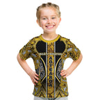 Aotearoa Ngati Whatua Kid T Shirt Maori Tribal Gold Paua Shell Pattern