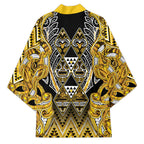 Aotearoa Ngati Whatua Kimono Maori Tribal Gold Paua Shell Pattern