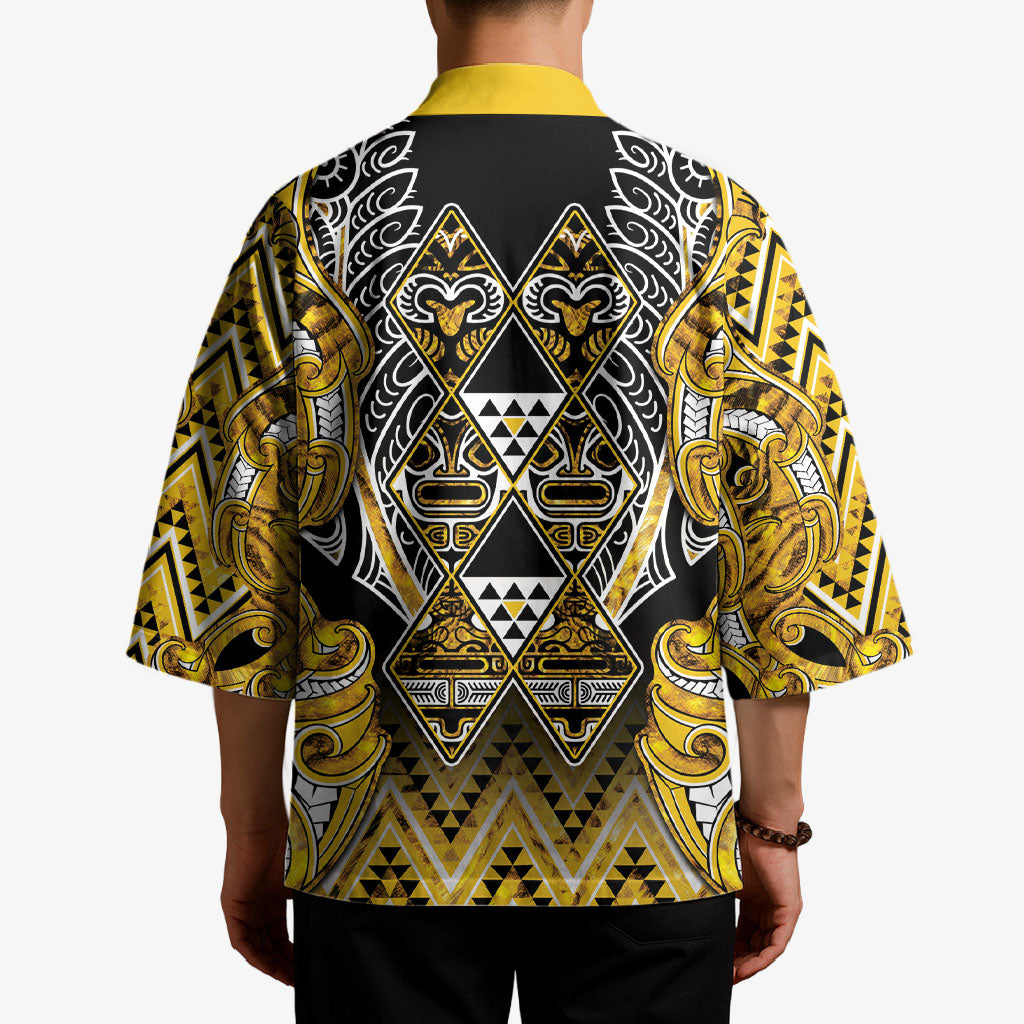 Aotearoa Ngati Whatua Kimono Maori Tribal Gold Paua Shell Pattern